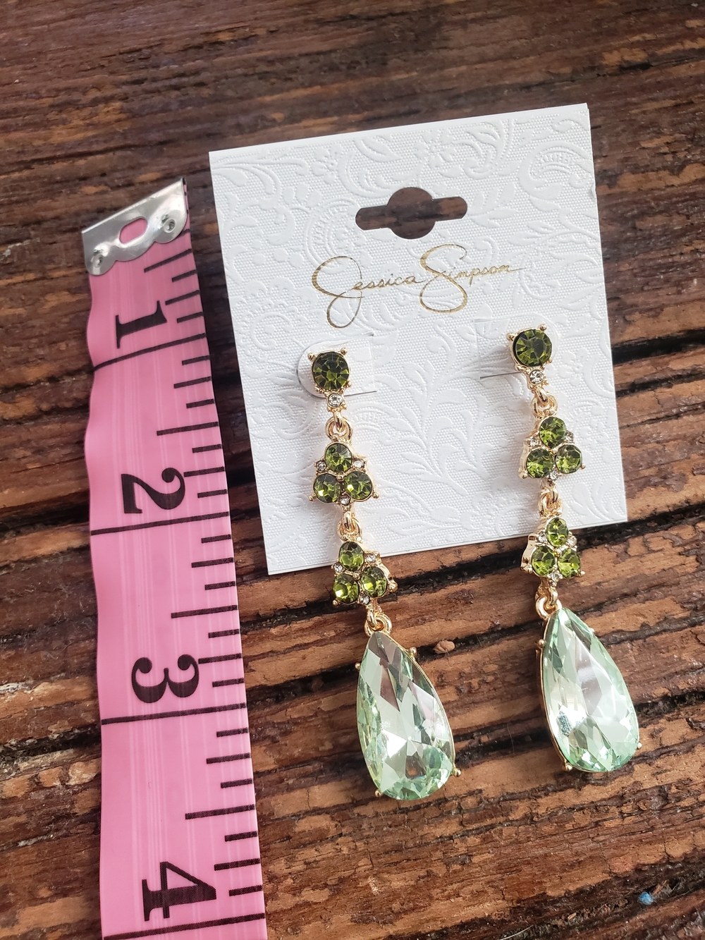 Jessica Simpson Gold-Tone Light Green Drop Crystal Earrings - Picture 6 of 7